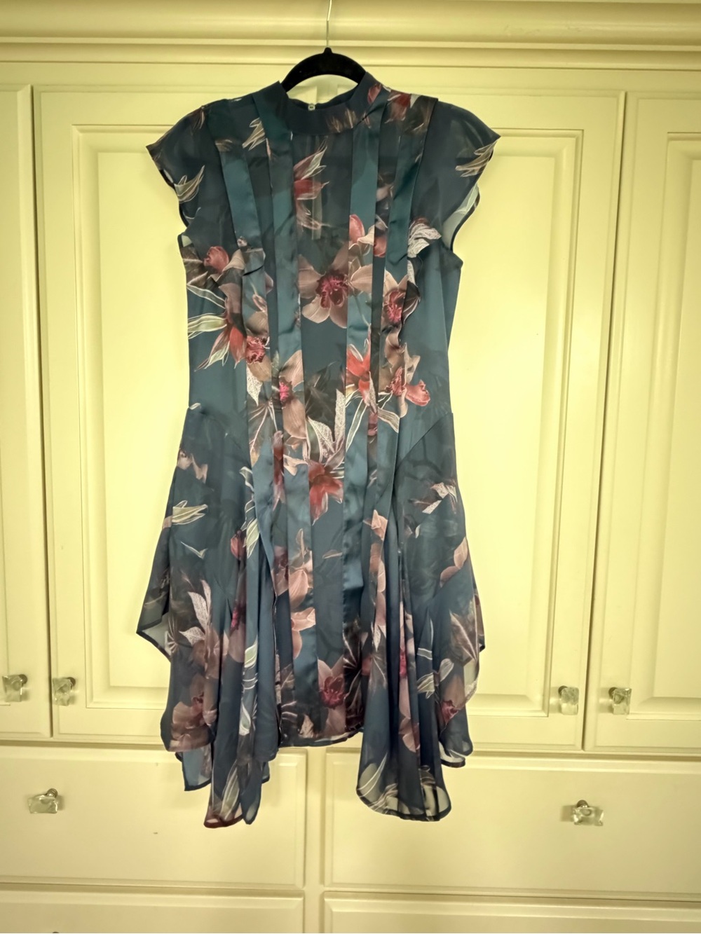 All Saints Navy Floral High-Low Dress with Pink Accents
